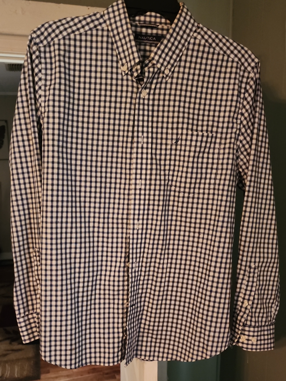 Nautica Blue and White Gingham Button-Down Dress Shirt
